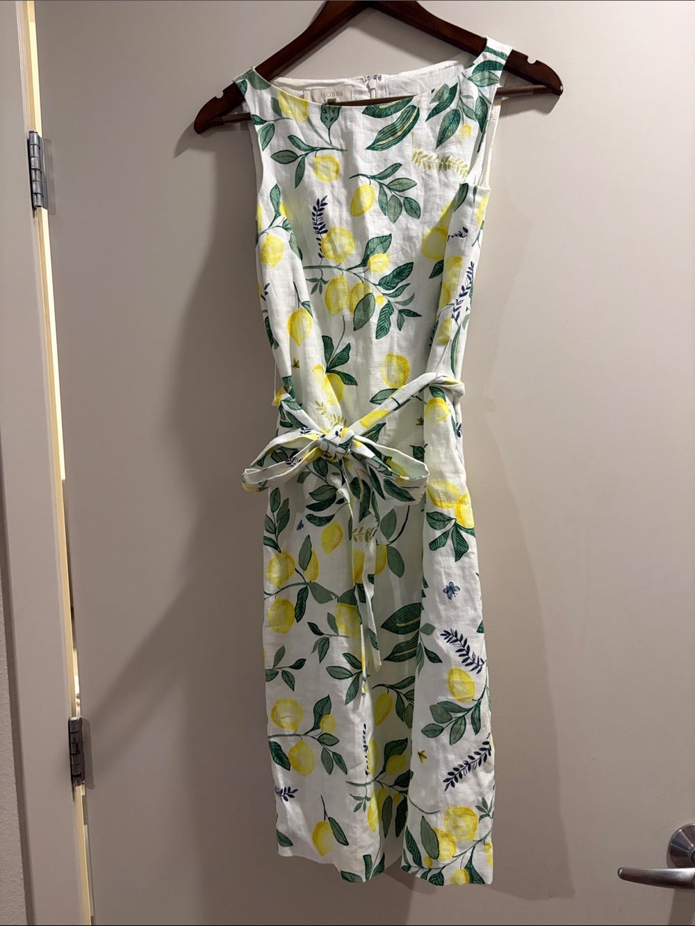 Sleeveless White Midi Dress with Yellow Lemon & Green Leaf Print